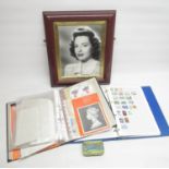 Collection of loose and mounted world & GB stamps in two folders and a framed photo of the French