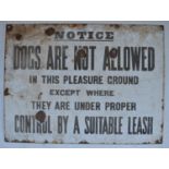 Enamelled steel plate notice sign "Dogs Are Not Allowed In This Pleasure Ground Except Where They