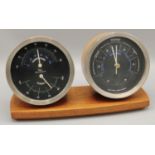 Taylor - Short & Mason, 1970's teak twin dial desk barometer H15.5cm