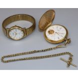 Sewills Liverpool, gold plated keyless wound and set hunter pocket watch, signed white open heart