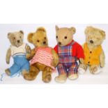 Collection of 1940/50s British teddy bears in various outfits