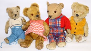 Collection of 1940/50s British teddy bears in various outfits