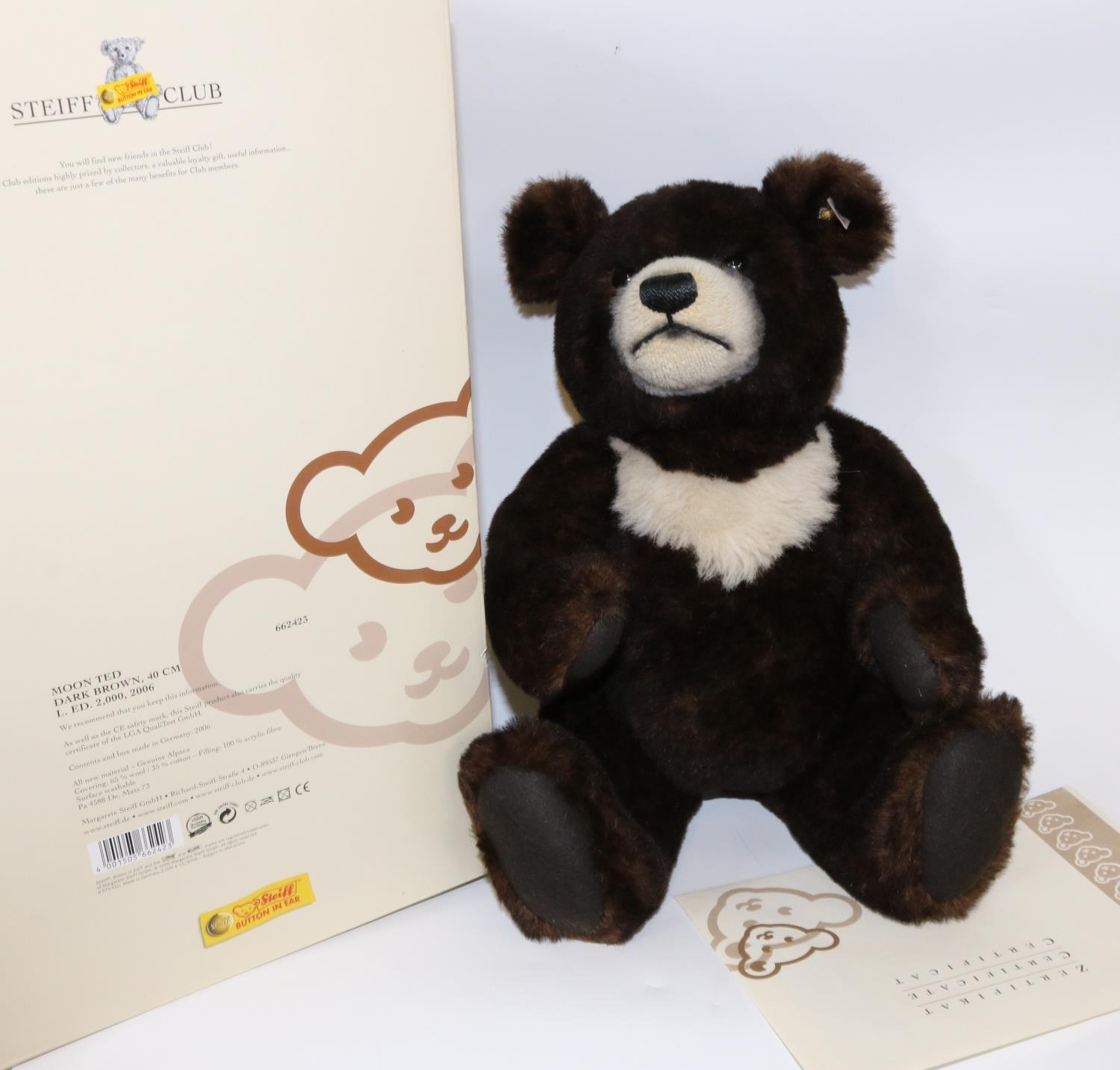 Steiff Moon Ted, white tag 662423, limited edition 231/2000, dark brown and cream alpaca teddy bear,