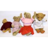 Four early C20th and later small British teddy bears