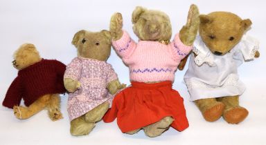 Four early C20th and later small British teddy bears