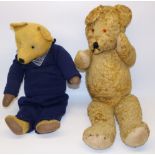 Early C20th British teddy bear in sailor costume, and another similar golden mohair bear