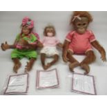 Three The Ashton-Drake Galleries limited edition vinyl monkeys; Coco, Annabelle's Hugs and Mollie,