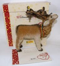 Steiff Limited Edition Christmas Stag, 765/1500 with white button in ear and collar with bells, in