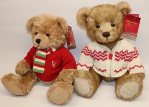 Two Harrods Christmas teddy bears: Archie 2010, and Freddie 2011