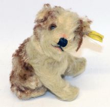 Small Steiff mohair seated terrier puppy dog, swivel head, H10cm