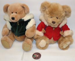 Two Harrods teddy bears: Benjamin 2007 Christmas bear, and a 2001 edition bear in dark green jacket