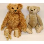Three Steiff bears: 1997 Collectors Club miniature bear, 1911 replica bear in blonde mohair, and one