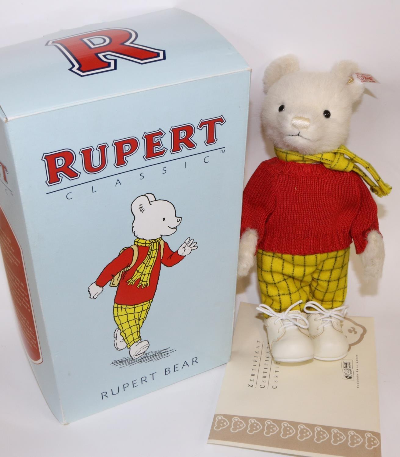 Steiff Classic Rupert Bear, in white, h28cm, complete in box with certificate. Limited Edition