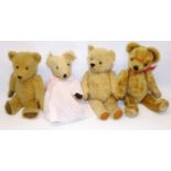 Four early C20th British teddy bears including a Farnell teddy bear