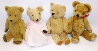 Four early C20th British teddy bears including a Farnell teddy bear