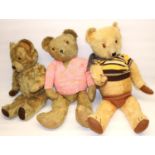 Three mid C20th blonde mohair teddy bears, max. H60cm (3)