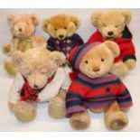 Five Harrods teddy bears: 1995/2002/2003/2004, and a 2005 edition bear in purple jacket (5)