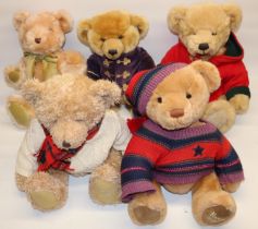 Five Harrods teddy bears: 1995/2002/2003/2004, and a 2005 edition bear in purple jacket (5)