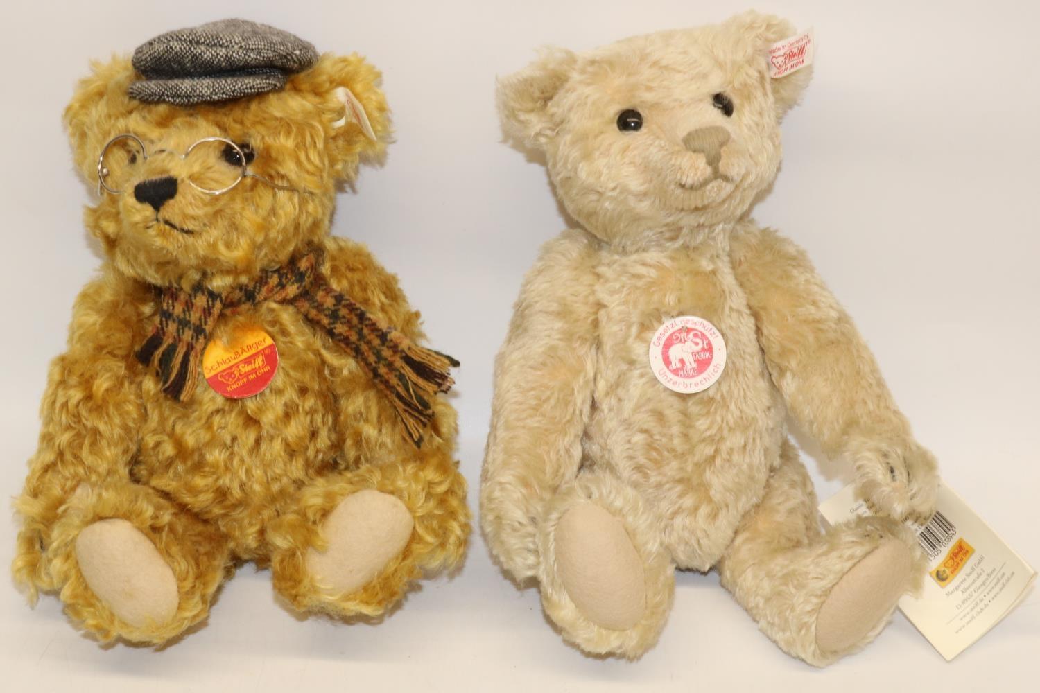 Two Steiff teddy bears: 'Schlaubarger' teddy bear, russet mohair, in flat cap, scarf and glasses,