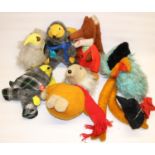 Group of c1970s TV tie-in soft toys, comprising four Wombles, Basil Brush, and an emu (6)