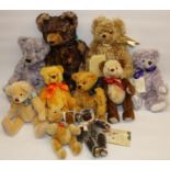 Group of modern collectable vintage style teddy bears, comprising Merrythought 'Choc Ice', five