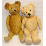 Two mid C20th blonde mohair teddy bears, with woolwork noses and felt pads, H66cm and H64cm
