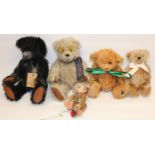 Group of mohair soft toys: two Robin Rive limited edition teddy bears; a Hermann monkey; a