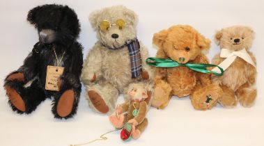 Group of mohair soft toys: two Robin Rive limited edition teddy bears; a Hermann monkey; a