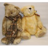 Two large modern teddy bears: Cotswold Bear Co. 'Jupiter' with yellow tipped fur, and a House of