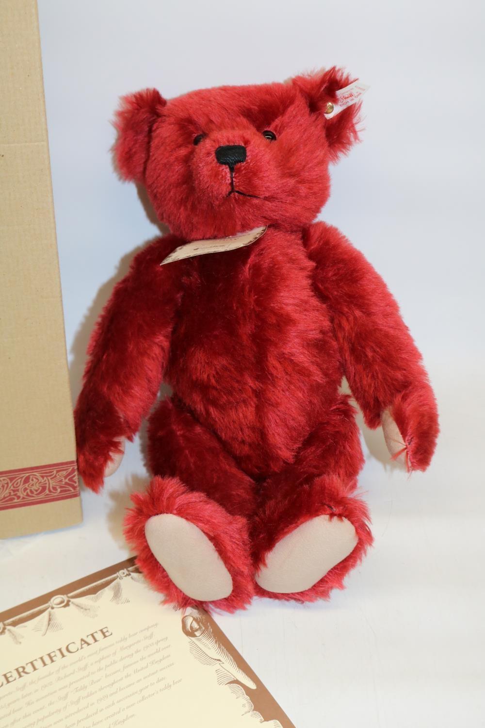 Steiff Burgundy Teddy Bear, British Collectors. Limited edition 314/3000, 1998, H40cm. Boxed with - Image 2 of 2