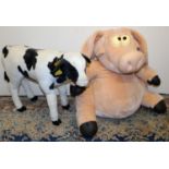 Large DPL (Leeds) soft toy of a freestanding calf, H56cm; and a Piggin pig soft toy, H70cm (2)