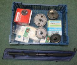 Collection of fly reels, incl. Intrepid large arbor, Intrepid Rimfly, etc, and a Fladdon