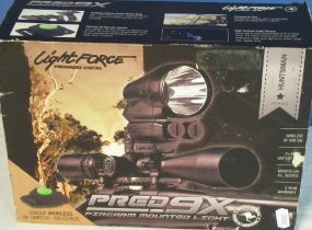 Lightforce PRED9X firearm mounted light in own carry case, green and red filters and two