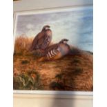 Large print by T. Hutchinson 2003, pair of partridges on moorland 3/50 signed by artist 70cm x 57cm