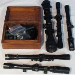 Nikko Stirling 3-9x40 scope, Webley 4x20 scope, BSA 3x20 scope, Tasco 4x20 scope, unnamed scope