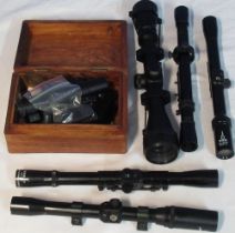Nikko Stirling 3-9x40 scope, Webley 4x20 scope, BSA 3x20 scope, Tasco 4x20 scope, unnamed scope