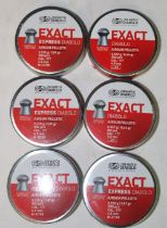 Six tins of sealed EXACT Express Diabolo .177 pellets