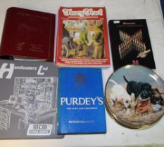 Collection of 13 commemorative plates depicting dogs, 10 Fancy fowl mags' PURDEY'S The gun and the