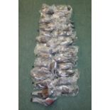 Collection of full bodied plastic wood pigeon decoys, mostly still in wrapper, lacking stand/