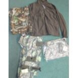 Three pairs of Real Tree camo trousers, size 3 x L. Deerhunter fleece jacket 5 X L