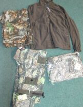 Three pairs of Real Tree camo trousers, size 3 x L. Deerhunter fleece jacket 5 X L