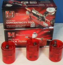 Boxed Hornady Lock-n-Load Neck Turn Tool and a Concentricity Tool with 3 sets of loading dyes inc.