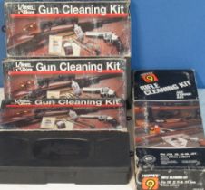 Collection of four Kleen Bore gun cleaning kits, for all gauges and calibres, and a Hoppers rifle