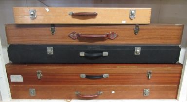 Four wood rifle carry cases and one other (5)