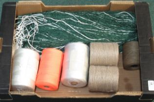 Large collection of purse nets and six reels of net cord, nylon, polished hemp etc.