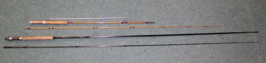 Quality6ft 9in split cane fly rod by Constable of Bromley. 10.5ft carbon fly rod by White Rose