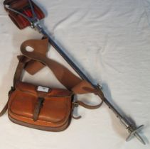 Brady leather cartridge bag with leather and webbing shoulder stap. Quality shooting stick with
