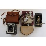 Kodak no.2 folding brownie camera, Bell and Howell vintage sportster 8mm cinecamera complete with