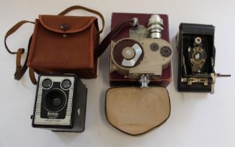 Kodak no.2 folding brownie camera, Bell and Howell vintage sportster 8mm cinecamera complete with