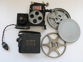 Pathescope Ace 9.5mm projector with motor, Campro cinecamera projector and two spare spools